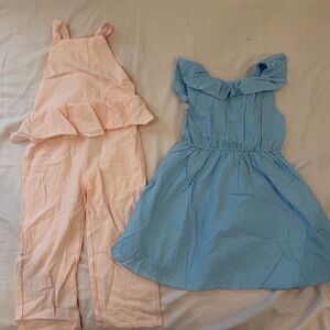 PatPat Kid Pink Jumpsuit and Blue Ruffle Dress Set